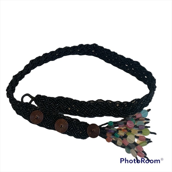 Glass Seed Bead Braided Belt with Tassel